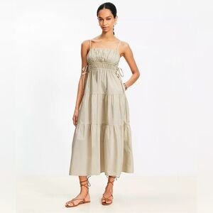 LOFT Pleated Side Tie Spaghetti-Strap Tiered Maxi Dress